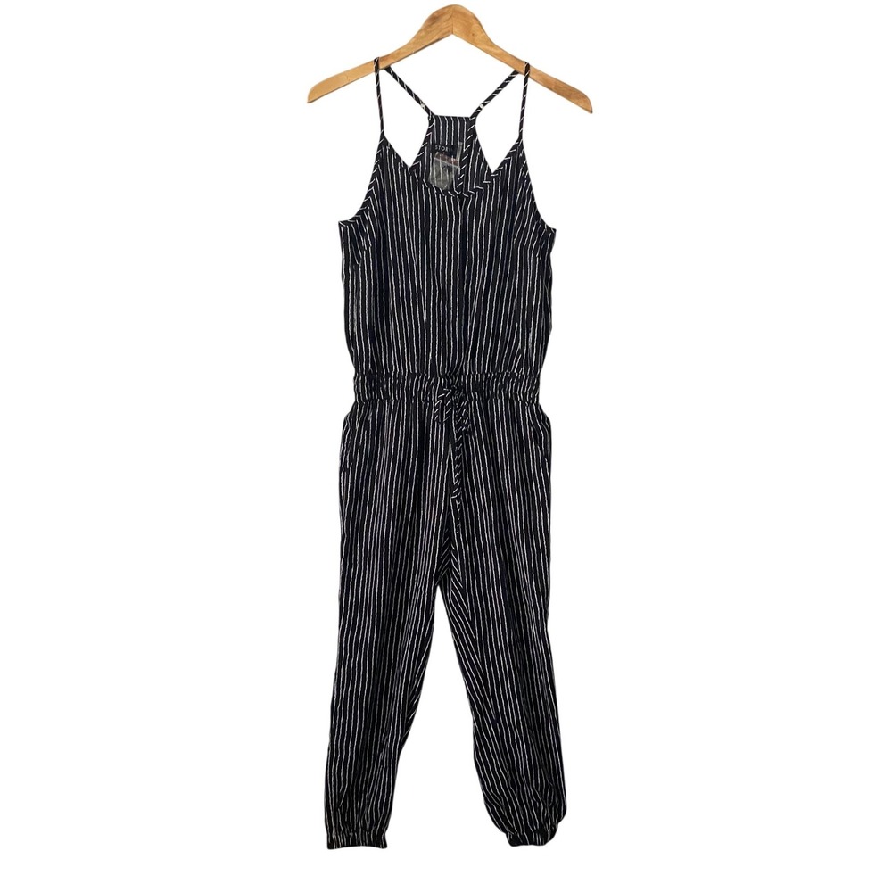 Storia Anthropologie Womens Sz Sm Nautical Black White Pinstripe‎ Jumpsuit